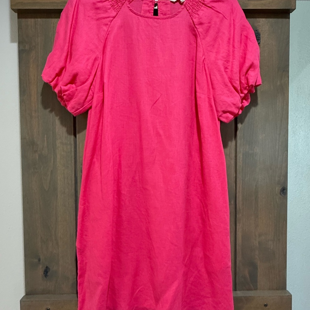 Boden Linen Fuchsia Puff Sleeve Dress